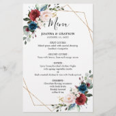 Burgundy Navy Blush Floral Geometric Wedding Menu (Voorkant)