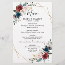 Burgundy Navy Blush Floral Geometric Wedding Menu
