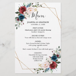 Burgundy Navy Blush Floral Geometric Wedding Menu