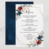 Burgundy Navy Blush Floral Geometric Wedding Menu (Voorkant / Achterkant)