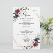 Burgundy Navy Blush Floral Geometric Wedding Menu (Staand voorkant)
