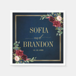 Burgundy Navy Blush Floral Geometric Wedding Napki Servet
