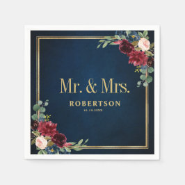 Burgundy Navy Blush Floral Geometric Wedding Napki Servet