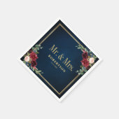 Burgundy Navy Blush Floral Geometric Wedding Napki Servet (Hoek)