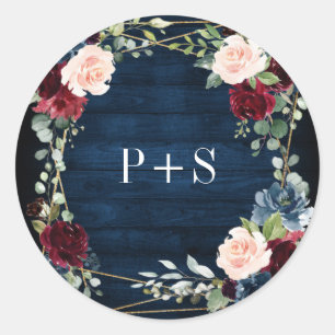Burgundy Navy Blush Floral Geometric Wedding Ronde Sticker