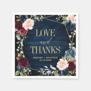 Burgundy Navy Blush Floral Geometric Wedding Servet