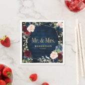 Burgundy Navy Blush Floral Geometric Wedding Servet (Insitu)