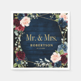 Burgundy Navy Blush Floral Geometric Wedding Servet
