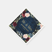 Burgundy Navy Blush Floral Geometric Wedding Servet (Hoek)