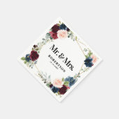 Burgundy Navy Blush Floral Geometric Wedding Servet (Hoek)