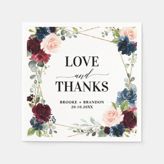 Burgundy Navy Blush Floral Geometric Wedding Servet (Voorkant)