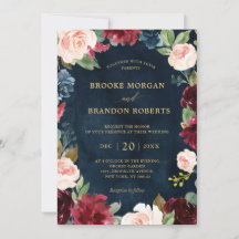 Burgundy Navy Blush Floral Gold Botanical Weddensc