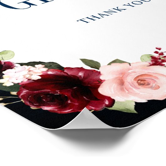 Burgundy Navy Blush Floral Gold Cards en Gifts Po Poster (Hoek)