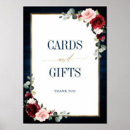 Burgundy Navy Blush Floral Gold Cards en Gifts Po Poster