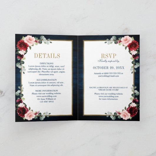 Burgundy Navy Blush Floral Gold Geometric Wedding (Binnen)