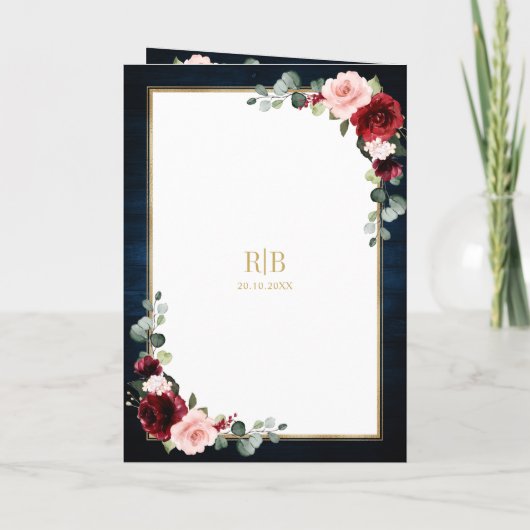 Burgundy Navy Blush Floral Gold Geometric Wedding (Achterkant)