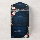 Burgundy Navy Blush Floral Gold Geometric Wedding All In One Uitnodiging (Buitenkant)