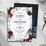 Burgundy Navy Blush Floral Gold Geometric Wedding Kaart<br><div class="desc">De elegante en moderne romantische geometrische waterverf floral bruiloft is voorzien van een prachtige bruine/marsala , wazige roze, perzikkleurige, marineblauwe waterverf-rozen met een passend bladerdak op marinesoldhout en gouden lijst. Ideaal voor een herfst-/midzomerbruiloft. Zoek meer overeenkomende design en variaties uit mijn winkel met 'blissweddingpaperie'. Je kunt contact met me opnemen...</div>