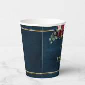 Burgundy Navy Blush Floral Gold Geometric Wedding Papieren Bekers (Rechts)