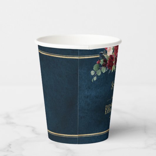 Burgundy Navy Blush Floral Gold Geometric Wedding Papieren Bekers (Rechts)