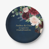 Burgundy Navy Blush Floral Gold Geometric Wedding Papieren Bordje (Voorkant)