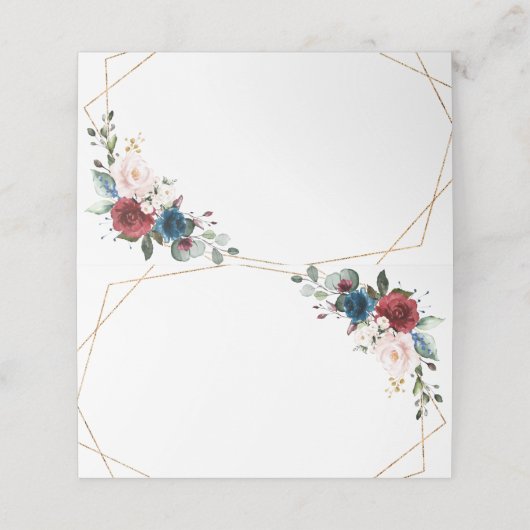 Burgundy Navy Blush Floral Gold Geometric Wedding Plaatskaartje (Buitenkant ongevouwen)
