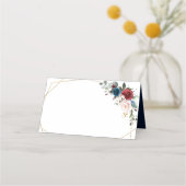 Burgundy Navy Blush Floral Gold Geometric Wedding Plaatskaartje (Voorkant)