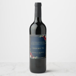 Burgundy Navy Blush Floral Gold Geometric Wedding Wijn Etiket