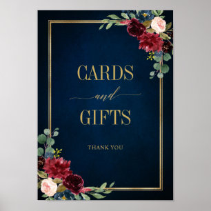 Burgundy Navy Blush Floral Gold Kaarten en Gifts Poster