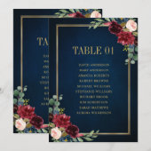 Burgundy Navy Blush Floral Gold Seating Chart Card Kaart (Voorkant / Achterkant)