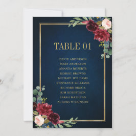 Burgundy Navy Blush Floral Gold Seating Chart Card Kaart