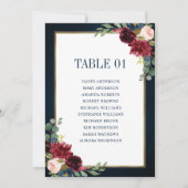 Burgundy Navy Blush Floral Gold Seating Chart Card Kaart (Voorkant)