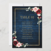 Burgundy Navy Blush Floral Gold Seating Chart Card Kaart (Achterkant)
