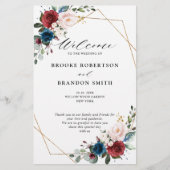Burgundy Navy Blush Floral Gold Wedding Programme (Voorkant)