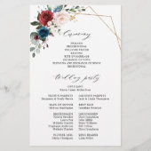 Burgundy Navy Blush Floral Gold Wedding Programme (Achterkant)