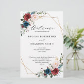 Burgundy Navy Blush Floral Gold Wedding Programme (Staand voorkant)