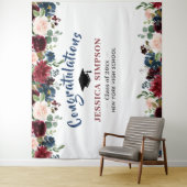 Burgundy Navy Blush Floral Photo Booth Backdrop Wandkleed (In situ)