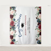 Burgundy Navy Blush Floral Photo Booth Backdrop Wandkleed (Voorkant)