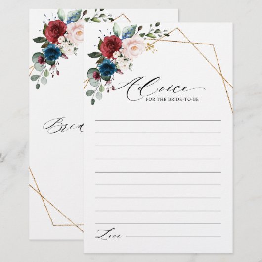 Burgundy Navy Blush Floral Vrijgezellenfeest Advic (Voorkant / Achterkant)