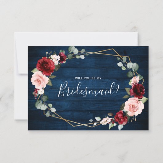 Burgundy Navy Blush Geometric bridesmaid proposal Kaart (Voorkant)