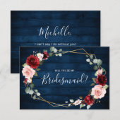 Burgundy Navy Blush Geometric bridesmaid proposal Kaart (Voorkant / Achterkant)