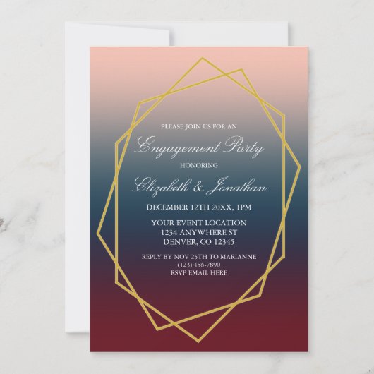 Burgundy Navy Blush Geometric Engagement Party Kaart (Voorkant)