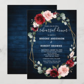 Burgundy Navy Blush Geometric Rehearsal Dinner Kaart (Voorkant / Achterkant)