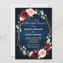 Burgundy Navy Blush Geometric Rehearsal Dinner Kaart