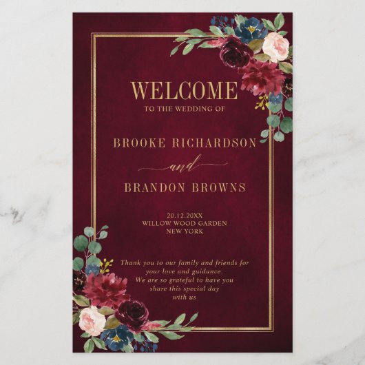 Burgundy Navy Blush Geometric Wedding Program (Voorkant)
