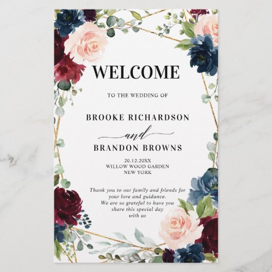 Burgundy Navy Blush Geometric Wedding Program (Voorkant)