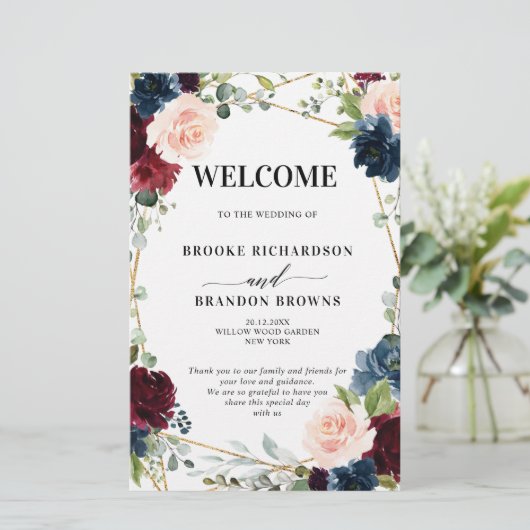 Burgundy Navy Blush Geometric Wedding Program (Staand voorkant)