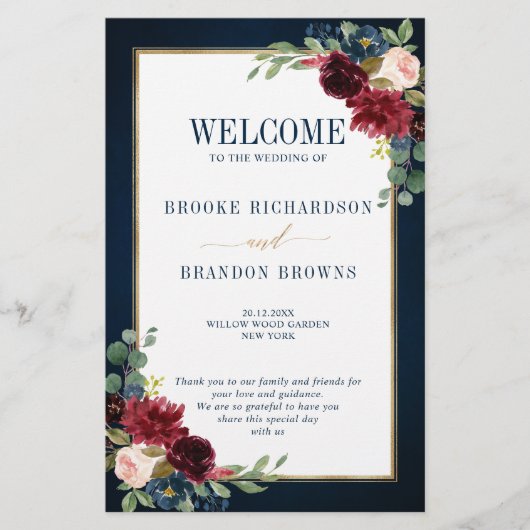 Burgundy Navy Blush Geometric Wedding Program (Voorkant)