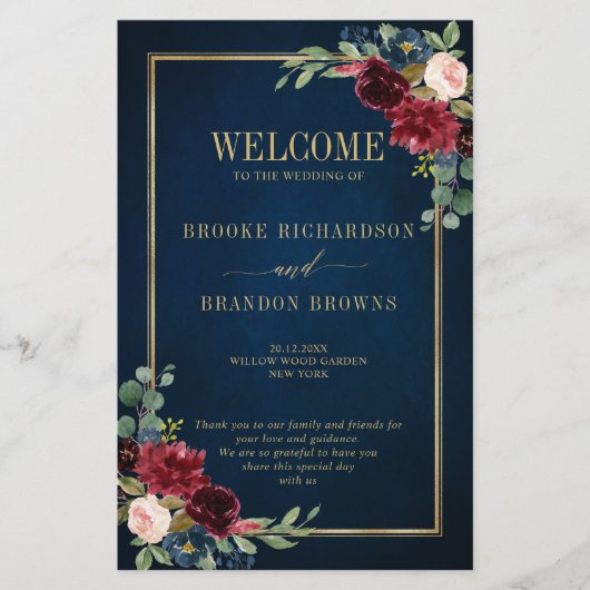 Burgundy Navy Blush Geometric Wedding Program (Voorkant)