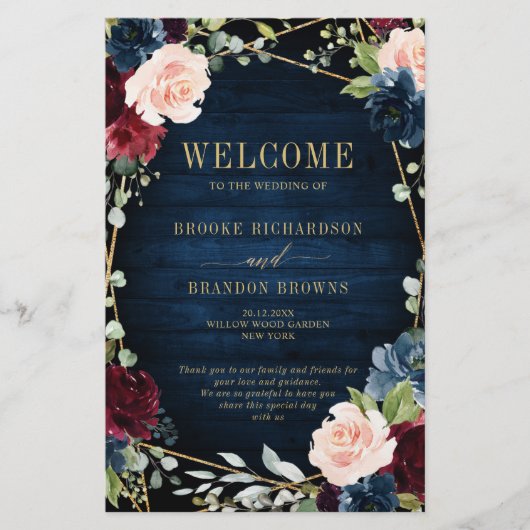 Burgundy Navy Blush Geometric Wedding Program (Voorkant)